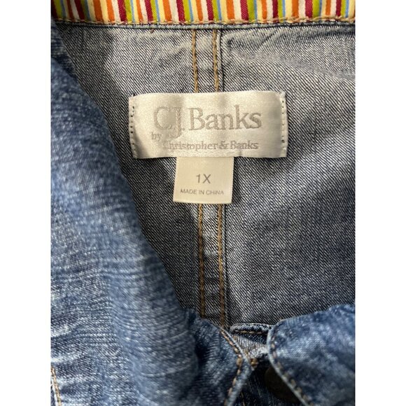 Womens‎ Denim Jacket 1X Button-FrontCJ Banks Cotton 3/4 Sleeves Lightw - Picture 4 of 9
